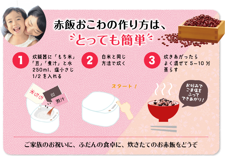 赤飯おこわの作り方は、とっても簡単